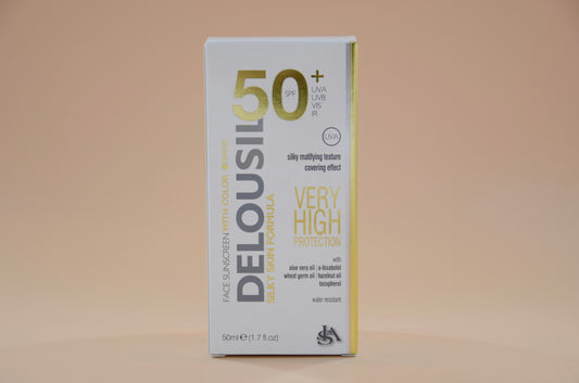 🧴Sunscreen by Delousil, SPF 50+🧴,Silky, Covering effect- Dark