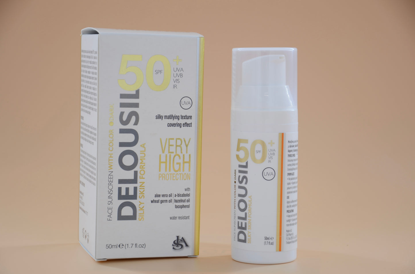 🧴Sunscreen by Delousil, SPF 50+🧴,Silky, Covering effect- Dark